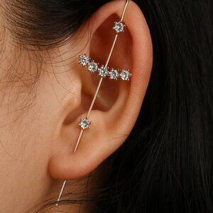 One Piece Crystals Long Gold Earring
